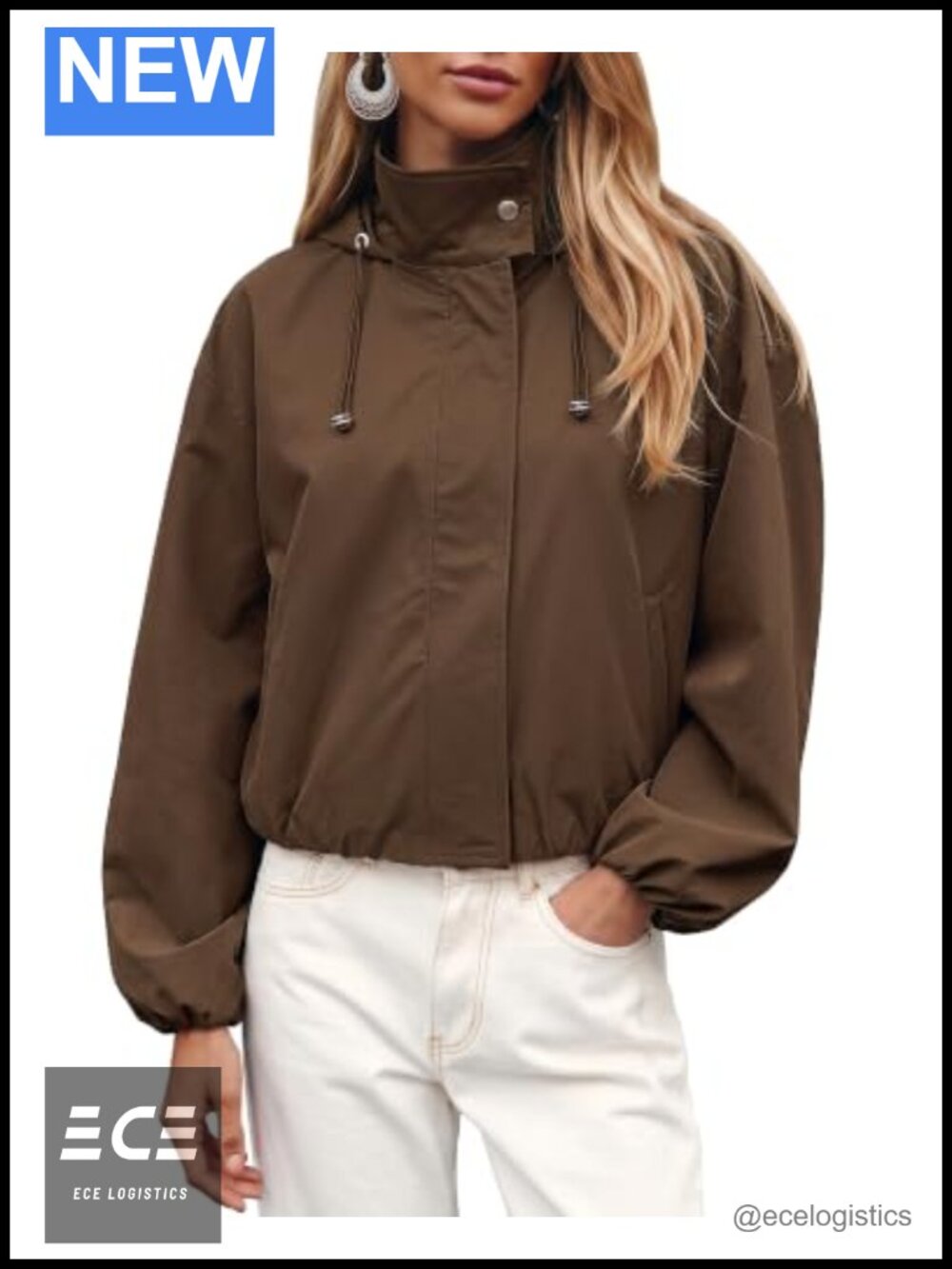 Funnel Neck Crop Zip Up Hooded Bomber Jacket Casual Loose Fit